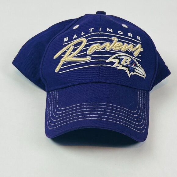 Baltimore Ravens Script Logo Hat Purple NFL Team Apparel Adjustable Cap - Picture 1 of 8